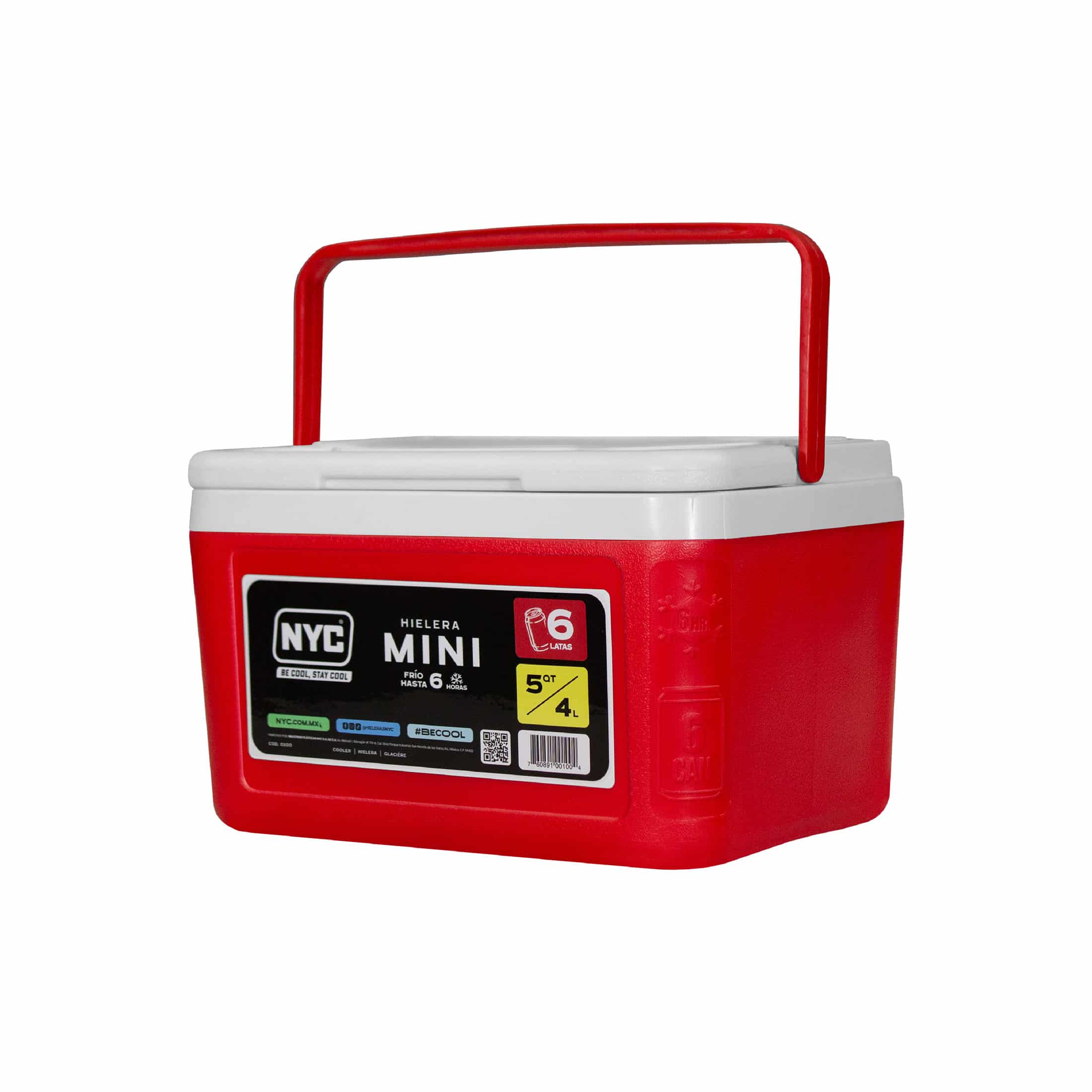 HIELERA MINI COLOR ROJA NYC PARA SEIS LATAS 5 QT