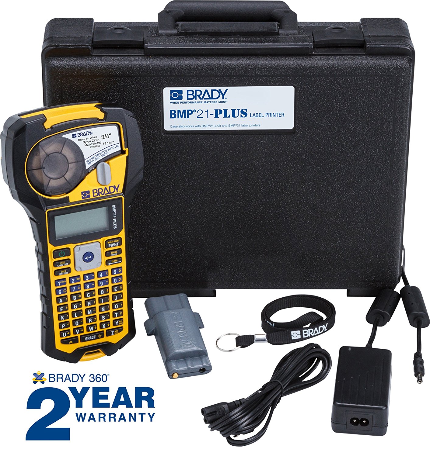 Brady BMP21-PLUS-KIT1 Printer Kit. Incluye  BMP21-PLUS printer, M21-750-499 Label Cartridge , rechargeable Li-ION battery, AC adapter/charger, hard carry case.
