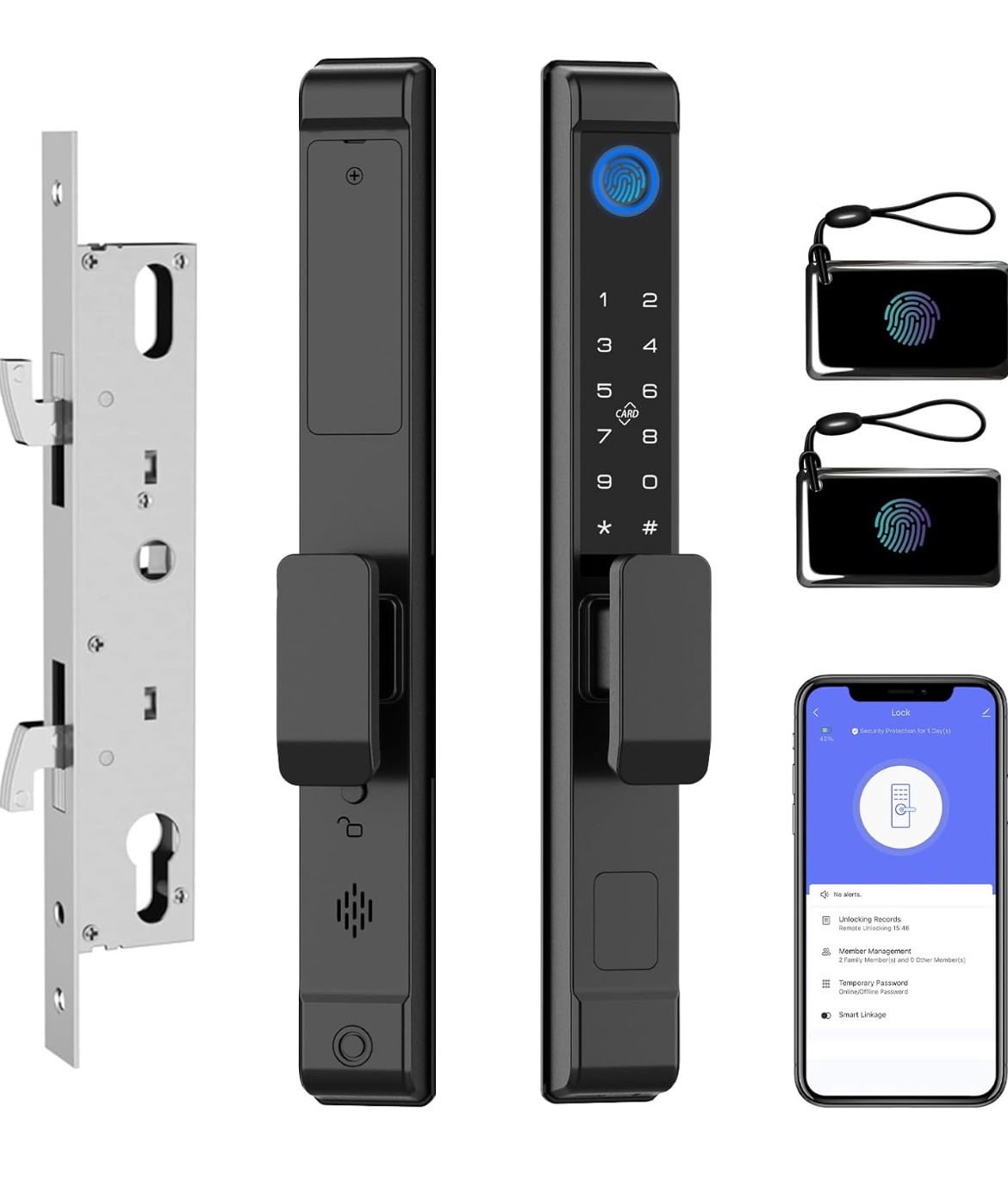 ELINKSMART - CERRADURA DESLIZANTE DE VIDRIO PARA PUERTA CORREDIZA INTELIGENTE, IMPERMEABLE, SIN LLAVE, CON GANCHO, TECLADO DIGITAL WIFI BLUETOOTH, CERRADURA DE PUERTA DE ALUMINIO CON HUELLA DACTILAR,