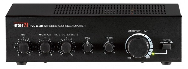 AMPLIFICADOR MEZCLADOR 35W INTERM LINEA DE 70 V 3 ENTRADAS DE MIC 2 AUXILIARES CONTROL DE TONOS GRAVES Y AGUDOS HERRAJES PARA MONTAR EN RACK