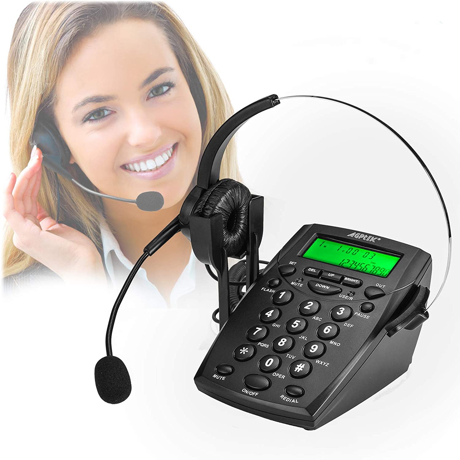 AGPtEk – telefono intercomunicador centro de llamadas con auricular - Negro.