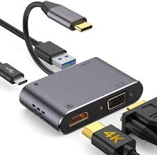 ADAPTADOR USB C A HDMI VGA, GIKERSY TIPO C A VGA HDMI 4K UHD VIDEO CONVERTER GRIS ESPACIAL