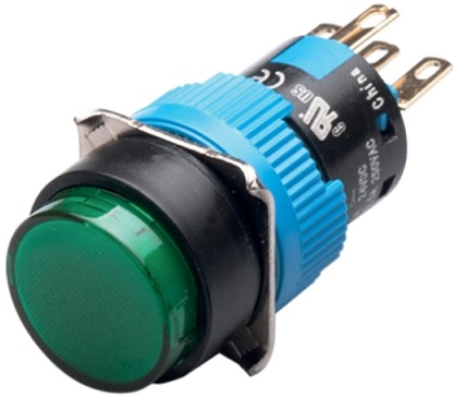 Kacon K16-272-G-24V 16 mm Green Momentary Push Button, Round, DPDT, 24V DC LED