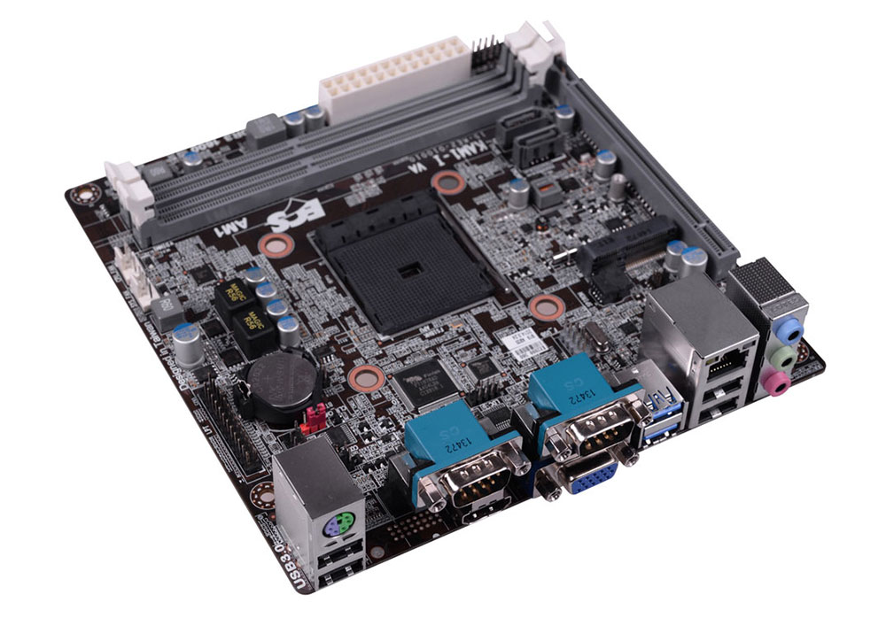 ECS MB KAM1-I SOCKET AM1 ATHLON & SEMPRON, RAM DDR3 1600 NON-ECC HASTA 16 GB, WINDOES 7/8/8.1 32/64 BITS 2 PUERTOS COM (SERIALES) 2 CABEZALES INTERNOS