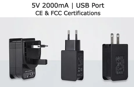POWER ADAPTER 5V 2000mA USB PORT CE & FCC CERTIFICATIONS