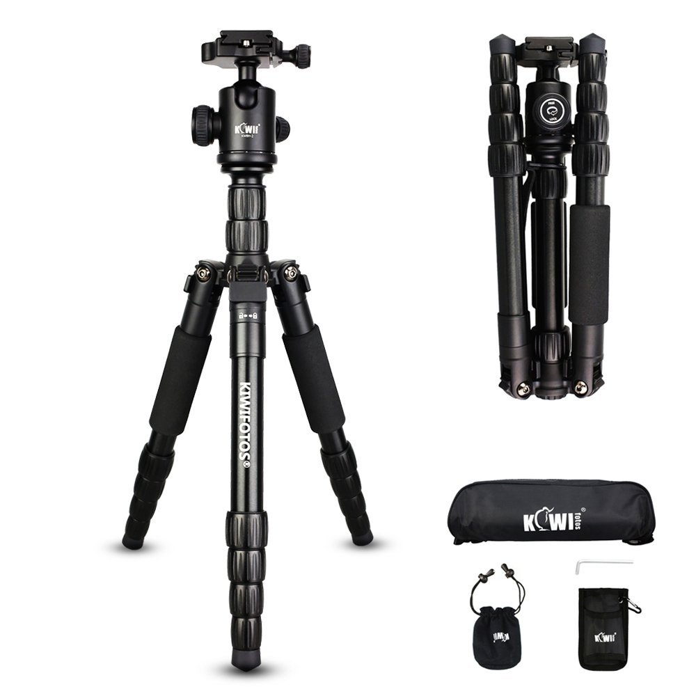 Kiwifotos Portable Tripod with Ball Head & Quick Rlease Plate for DSLR Camera and Camcorder Such as Canon EOS 5D Mark III IV/6D 7D Mark II/70D/77D/80D Nikon D850/D810/D750/D600/D7500/D7200/D7
