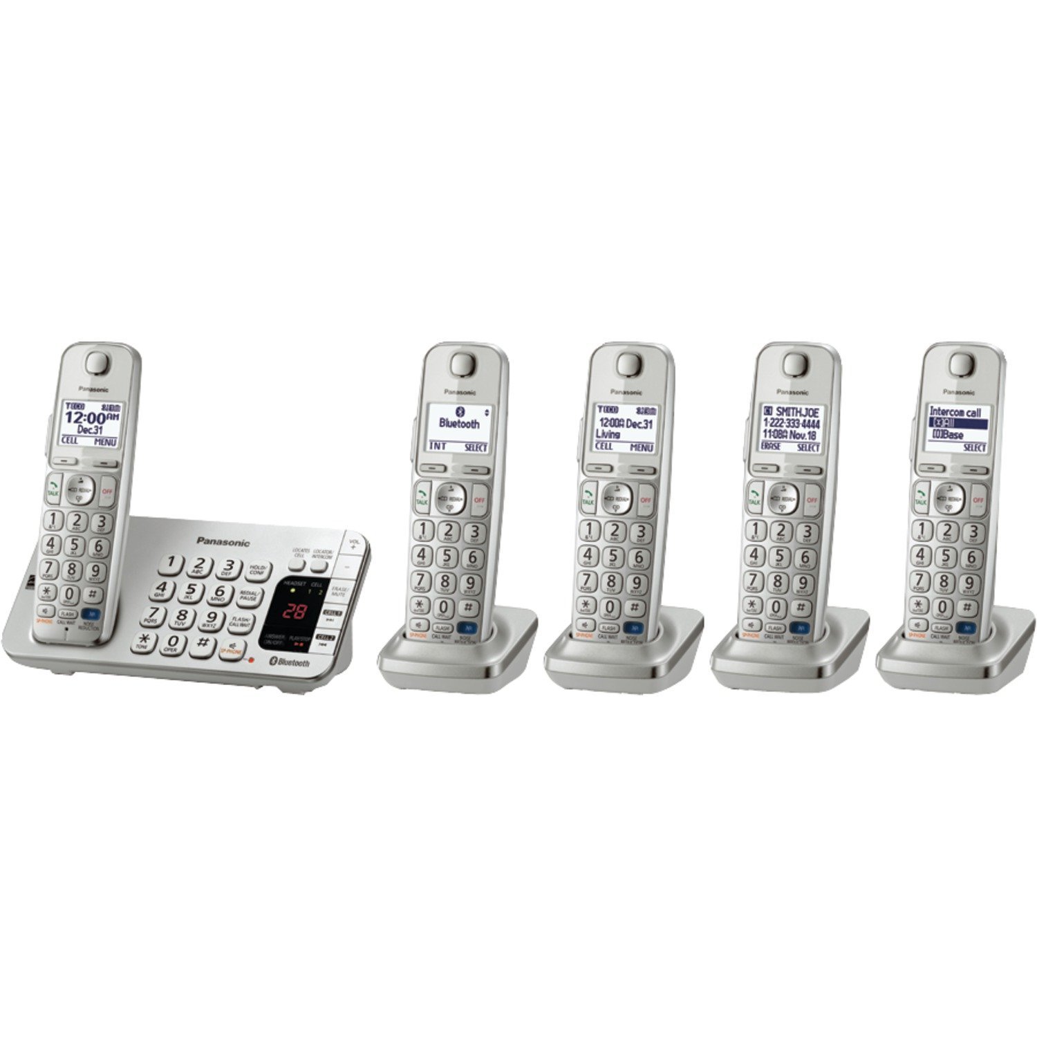 Panasonic KX-TGE275S 5-Cordless Handsets Link2Cell Bluetooth Corldess Phone with Answering Machine, Silver