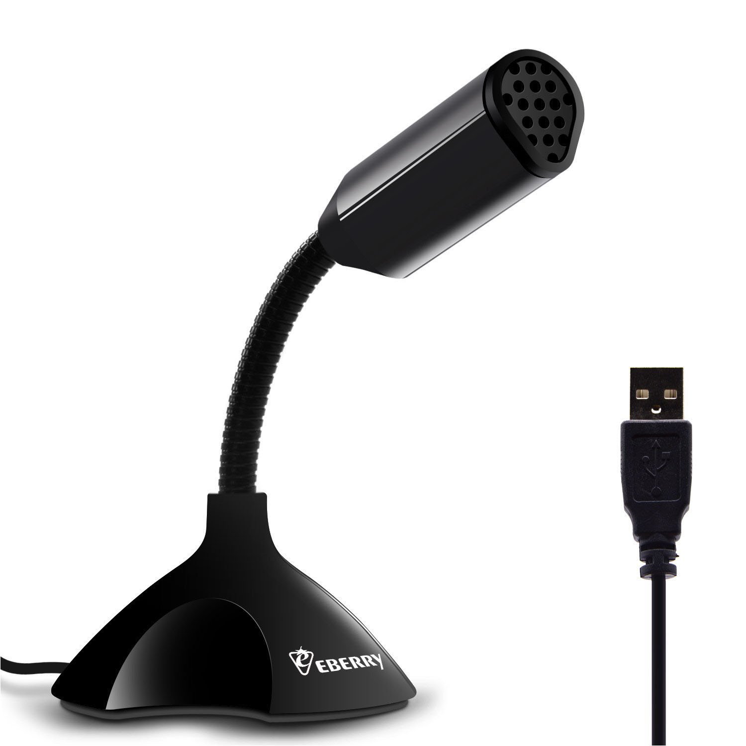 EBERRY PLUG Y PLAY STUDIO CASA ADJUSTABLE USB MICROFONO ESCRITORIO COMPATIBLE CON/PC Y MAC, IDEAL PARA CHATEAR SKYPE MSN YAHOO GRABADORA - NEGRO