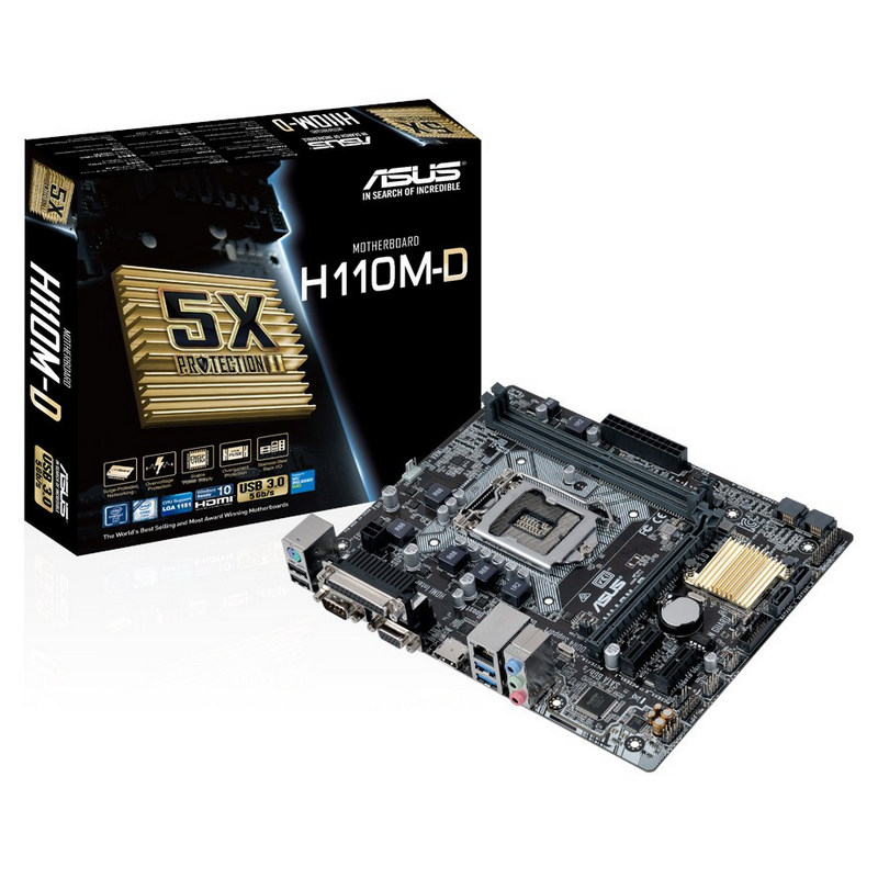 ASUS MB H110M-D, SOCKET 1151 7ma/6ta GENERACION INTEL CORE I7/I5/I3/PENTIUM/CELERON CHIPSET H110, 2 x DIMM DDR4 , MAX 32GB, HDMI / D-Sub, USB 3.0 PUERTO PARALELO y SERIAL