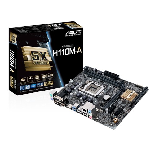 ASUS MB H110M-A/M.2 SOCKET 1151 SUPPORT INTEL 6TH GEN CORE I7/I5/I3/PENTIUM/CELERON, CHIPSET H110, 2DIMM MAX 32GB DDR4, MULTI-VGA OUTPUT SUPPORT : DVI-D/RGB PORTS, SUPPORT WIN 10/8/7 (64/32 BITS)