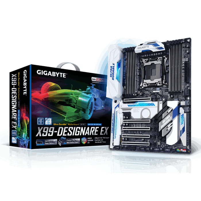 GIGABYTE MB GA-X99-DESIGNARE EX, SUPPORT INTEL CORE I7, SOCKET LGA 2011-3, CHIPSET X99, 8 X DDR4 DIMM UP TO 128GB, WIFI 802.11 A/B/G/N/AC, SUPPORT WINDOWS 10/8.1 64BITS, WINDOWS 7 32/64BITS