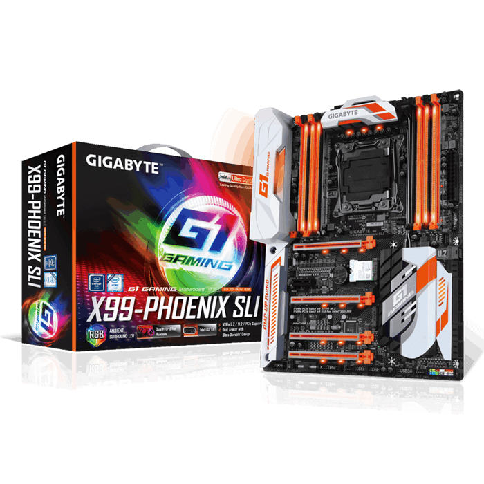 GIGABYTE MB GA-X99-PHOENIX SLI-LA, SUPPORT INTEL CORE I7, SOCKET LGA 2011-3, CHIPSET X99, 8 X DDR4 DIMM UP TO 128GB, WIFI 802.11 A/B/G/N/AC, SUPPORT WINDOWS 10/8.1 64BITS, WINDOWS 7 32/64BITS