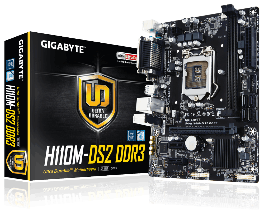 GIGABYTE MB GA-H110M-DS2 Micro ATX INTEL SOCKET 1151, INTEL CORE I7/I5/I3/PENTIUM/CELERON, CHIPSET H110, 2X DDR4 DIMM MAX 32GB, VGA  WINDOWS 10/8.1 64BITS, WINDOWS 7 32/64BITS PUERTO PARALELO / SERIAL