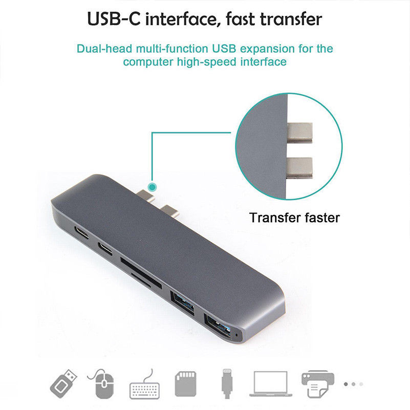 7 IN 1 USB-C HUB DUAL TYPE-C MULTIPORT CARD READER ADAPTER 4K HDMI FOR MACBOOK PRO - GRAY