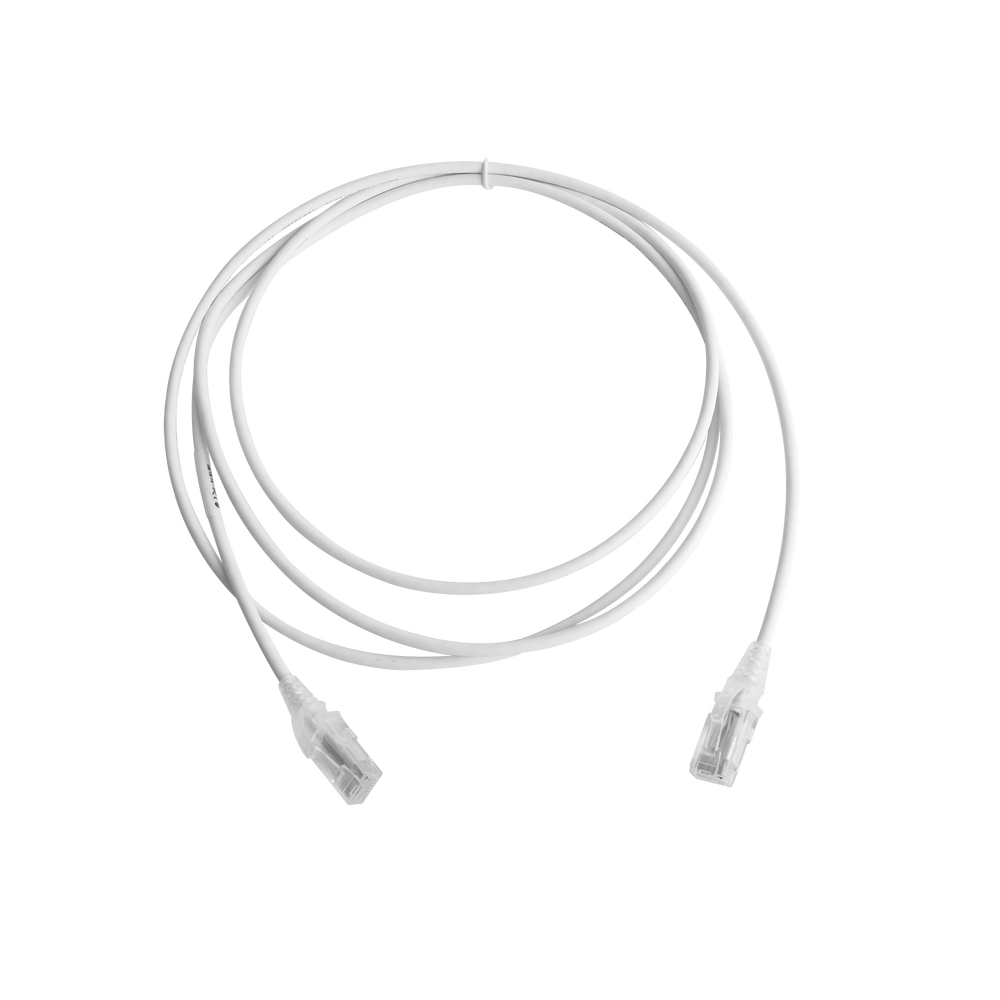 Patch Cord MC6 Modular Cat6 UTP, CM/LS0H, 7ft, Color Blanco, Diámetro Reducido (28AWG), Versión Bulk