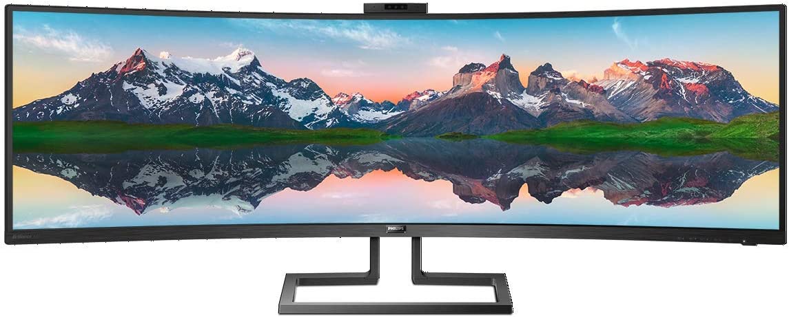 Philips Brilliance 499P9H 49" SuperWide Curved Monitor, Dual QHD 5120x1440 32:9, USB-C connectivity and built-in KVM Switch, Pop-Up Webcam, Height Adjustable, LightSensor.