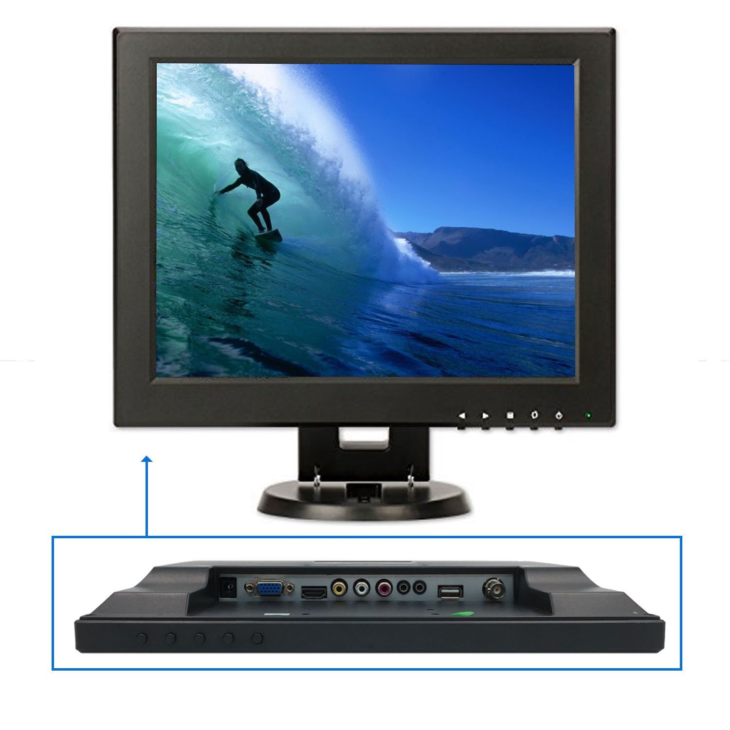 TPEKKA 12 PULGADAS HDMI/ BNC/ AV / VGA LCD MONITOR COMPUTADORA DISPLAY FACIL DE USAR - NEGRO