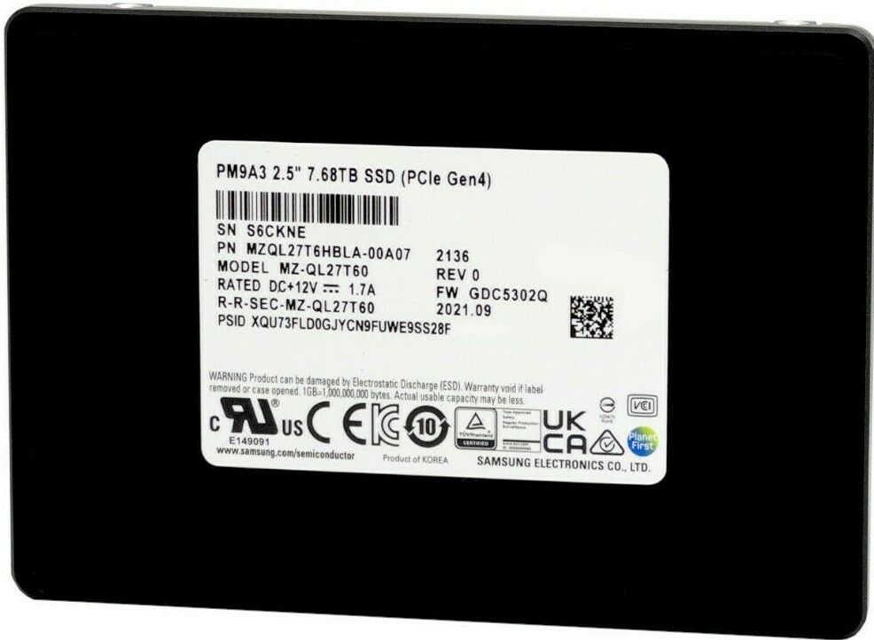 Samsung PM9A3 7.68TB PCIe Gen4 x4 NVMe U.2 Data Center SSD — MZQL27T6HBLA