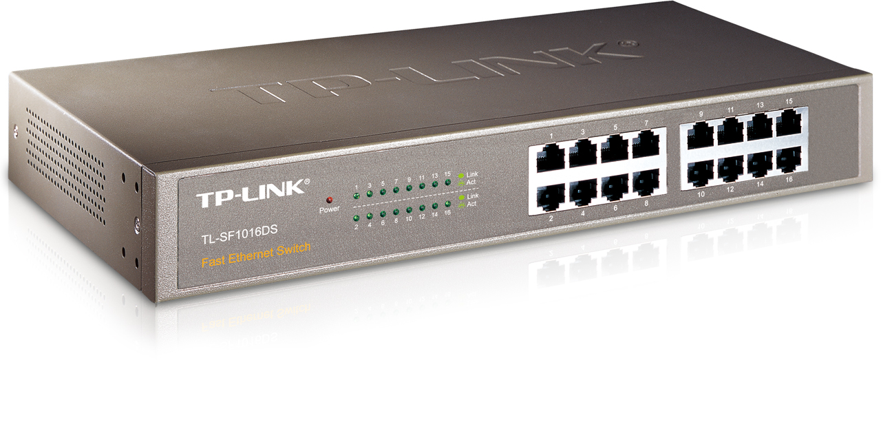 TP-LINK NP TL-SF1016DS Switch de 16 Puertos Fast Ethernet, 16 Puertos RJ45 de 10/100M, Cubierta de acero de 13 pulgadas. Soporte para rack.