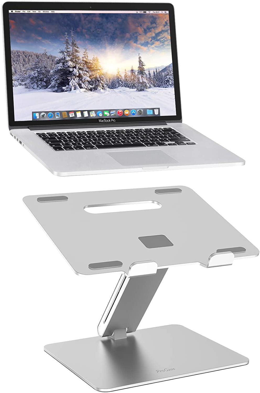 ProCase Soporte ergonómico de aluminio para laptop, soporte elevador portátil para computadora portátil MacBook Pro/Air Surface Dell Lenovo portátiles de hasta 15.6 plg, color plateado
