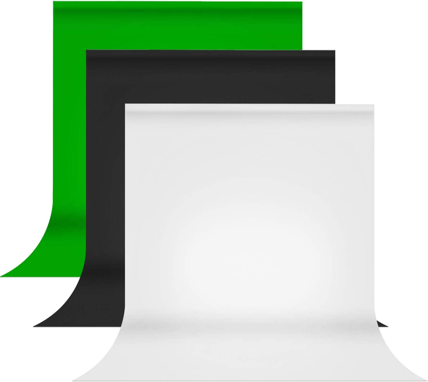 Julius Studio PROMO05 AM1 - Kit de telón de fondo de muselina para estudio fotográfico, color negro, blanco, verde, material de tela de alta calidad