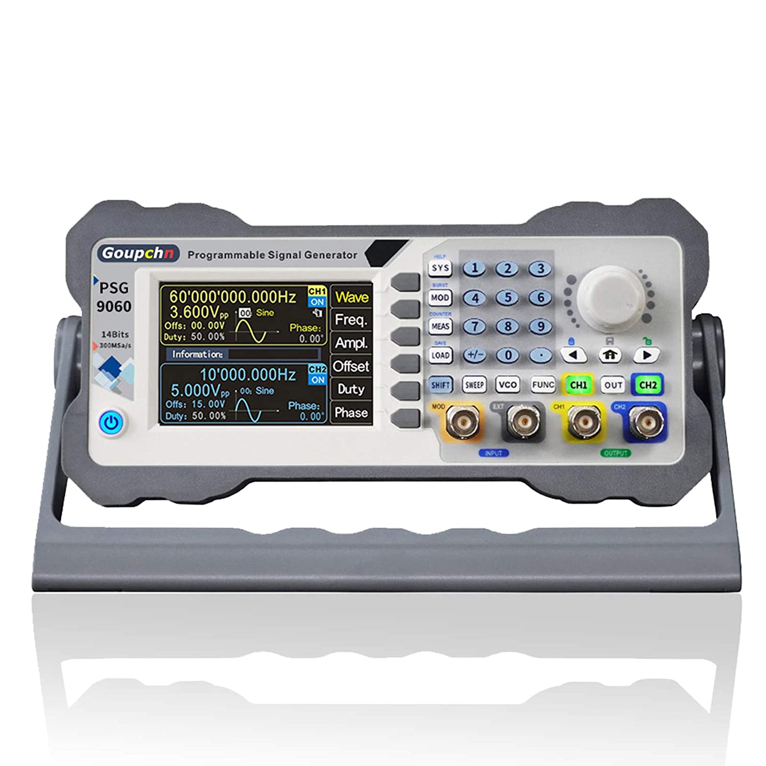 Goupchn Generador de señal DDS programable de 60 MHz de doble canal arbitrario función de onda generador medidor de frecuencia con módulo inalámbrico de control de teléfono celular fuente de señal