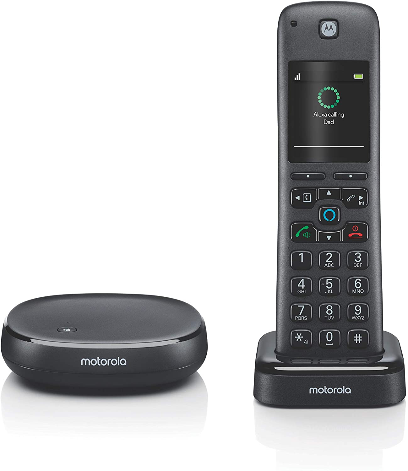 Motorola AXH01 AX Series DECT 6.0 Cordless Digital Phone and Answering System with Built-In Alexa (1 Handset).