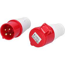 415V 16A 5 PIN RED INDUSTRIAL PLUG  SOCKET 3 PHASE  IP44 SPLASHPROOF