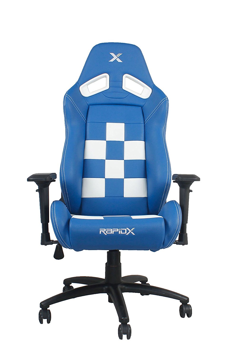 RAPIDX FINISH LINE WHITE ON BLUE CHECKERED FLAG PATTERN GAMING AND LIFESTYLE CHAIR