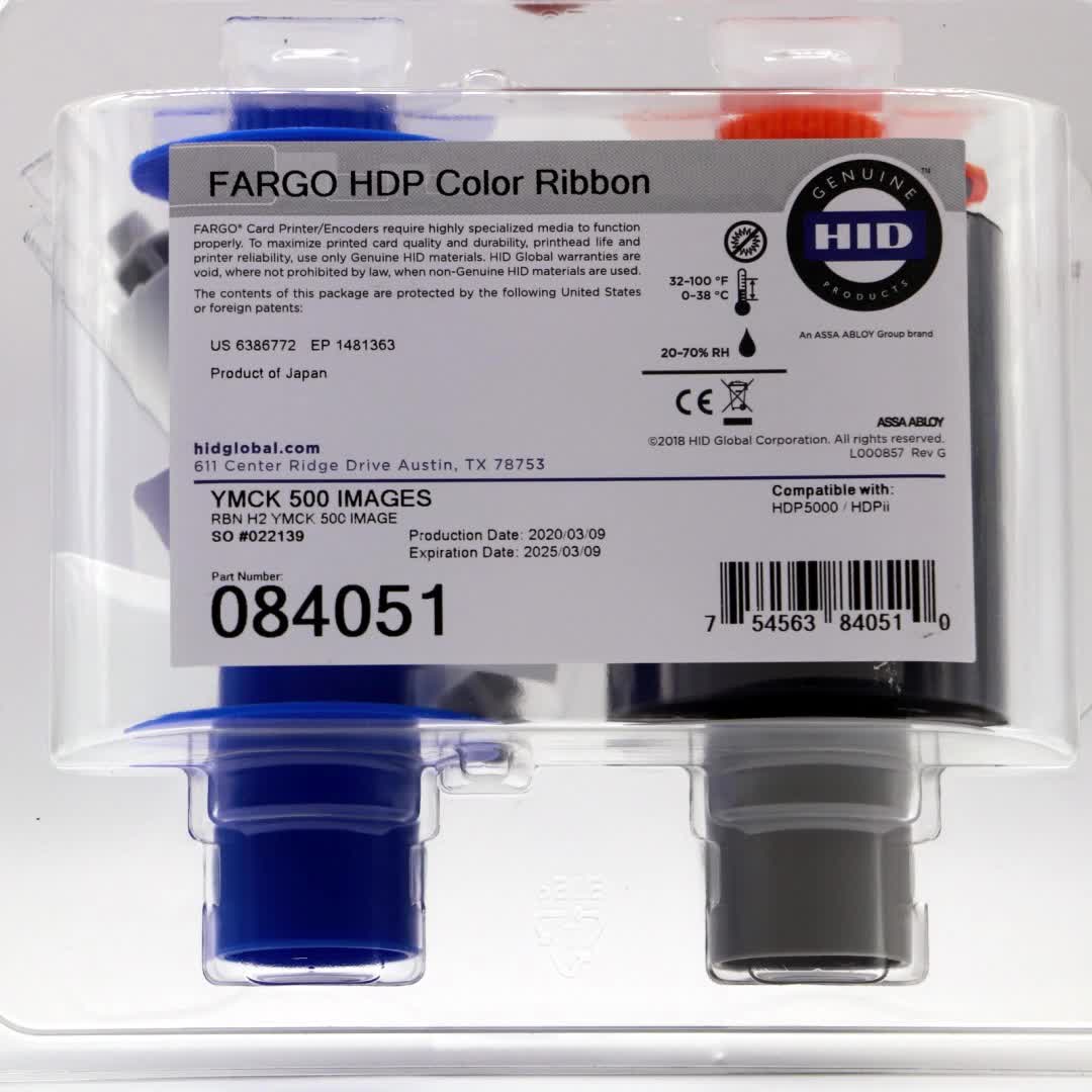 Fargo-Cinta de impresora de tarjetas HDP5000, 084051, Color YMCK
