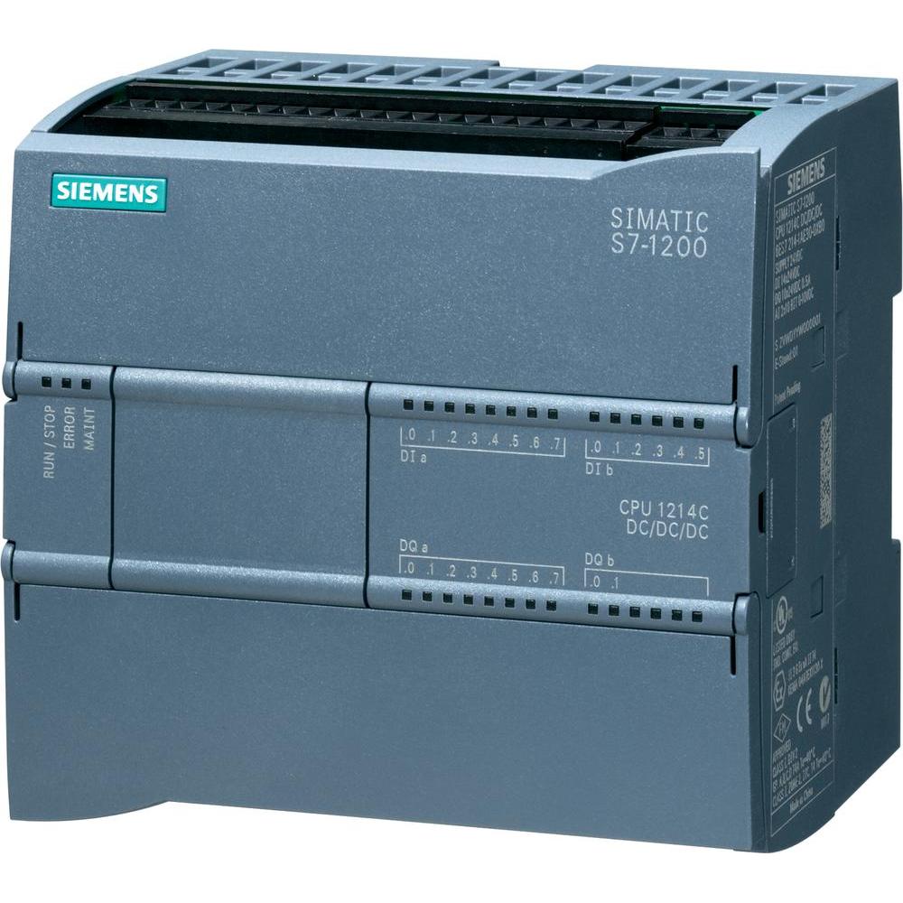 SIMATIC S7-1200, CPU 1214C, CPU COMPACTA, DC/DC/RELES, E/S INTEGRADAS: 14 DI 24VDC; 10 DO RELES 2A; 2 AI 0 - 10V DC, ALIMENTACION: DC 20,4 - 28,8 V DC, MEMORIA DE PROGRAMA/DATOS 100KB.