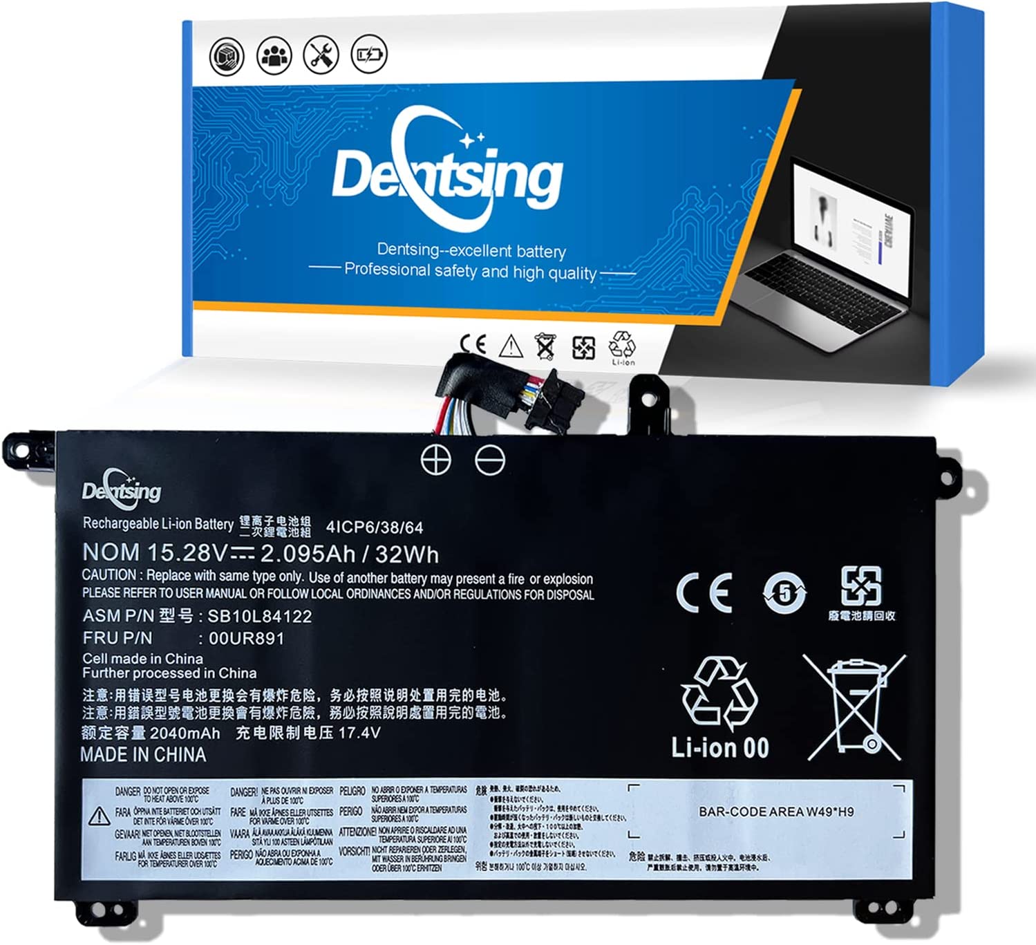 Denstsing 00UR891 15.28v 32Wh/2095mAh SB10L84122 - Batería para portátil compatible con Lenovo Thinkpad T570 T580 P51S P52S Series Notebook 01AV493 SB10L84121