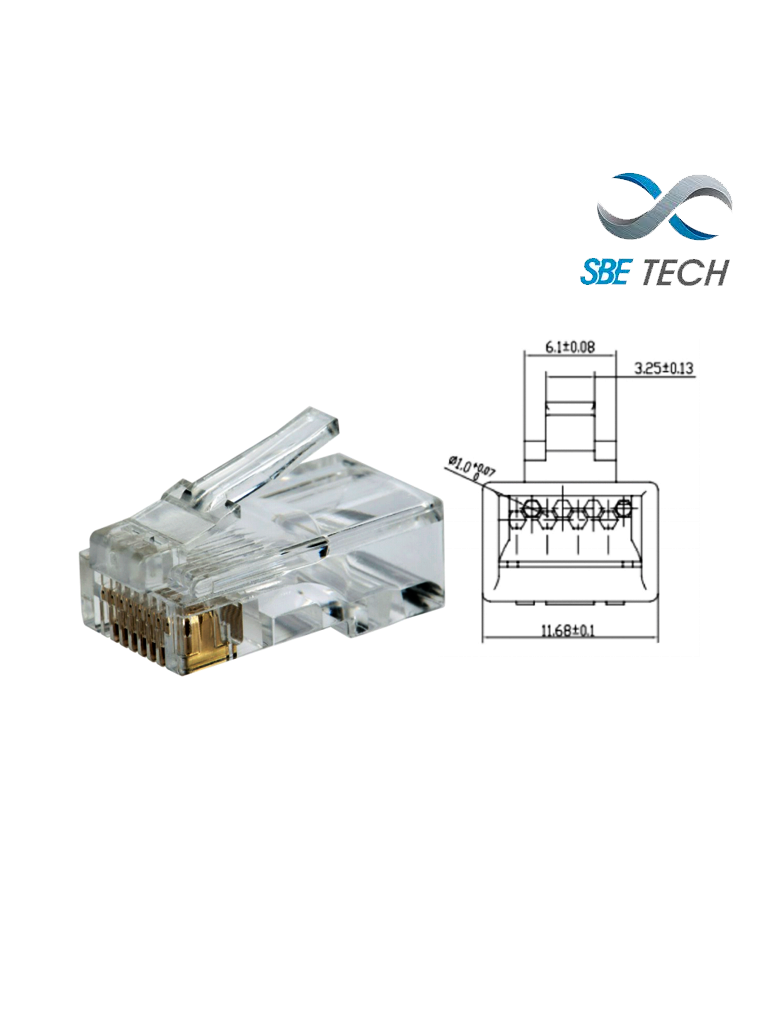 Conector plug RJ45 para cable UTP / CAT 6 / ORO 50-micras / Paquete 50 piezas