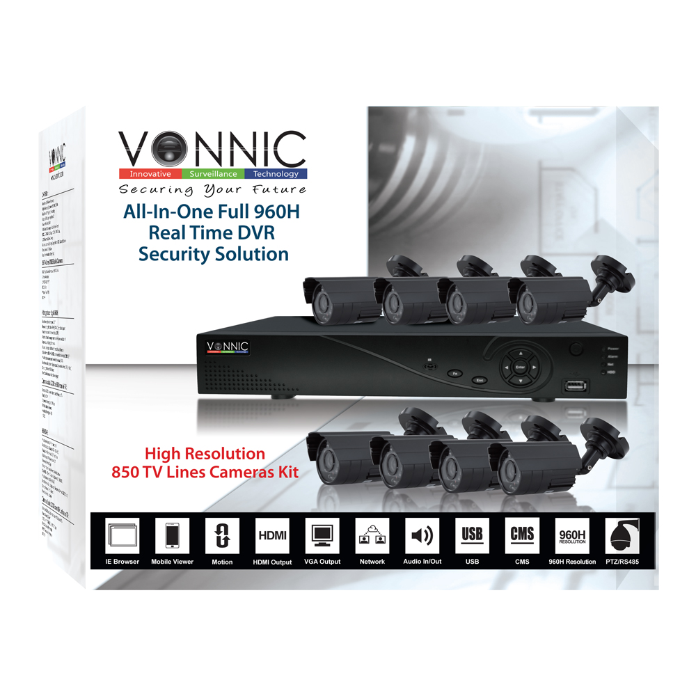 Vonnic SC DK8-C3808CM NTSC, PAL, 1 HDMI, 1 VGA, 1BNC, Video/Audio Compression H.264/G.711 Mobile Apps iOS iDimss Lite, Android: gDmss Lite, Windows Phone wDmss Lite