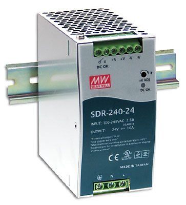 MEANWELL SDR-240-24 AC a DC DIN-Rail FUENTE DE PODER, 24V, 10 Amp, 240W, 1.5"