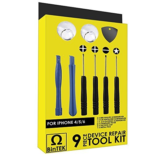 BinTEK Cell Phone Repair Tool Kit For Apple iPhone 4 / 4S / 5 / 6 / 6 Plus, 9 Piece