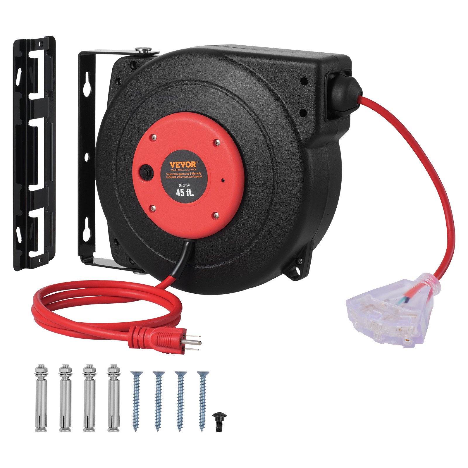 VEVOR - CARRETE DE CABLE DE EXTENSIÓN RETRÁCTIL, 45 PIES, 12 AWG/3C, SJTOW