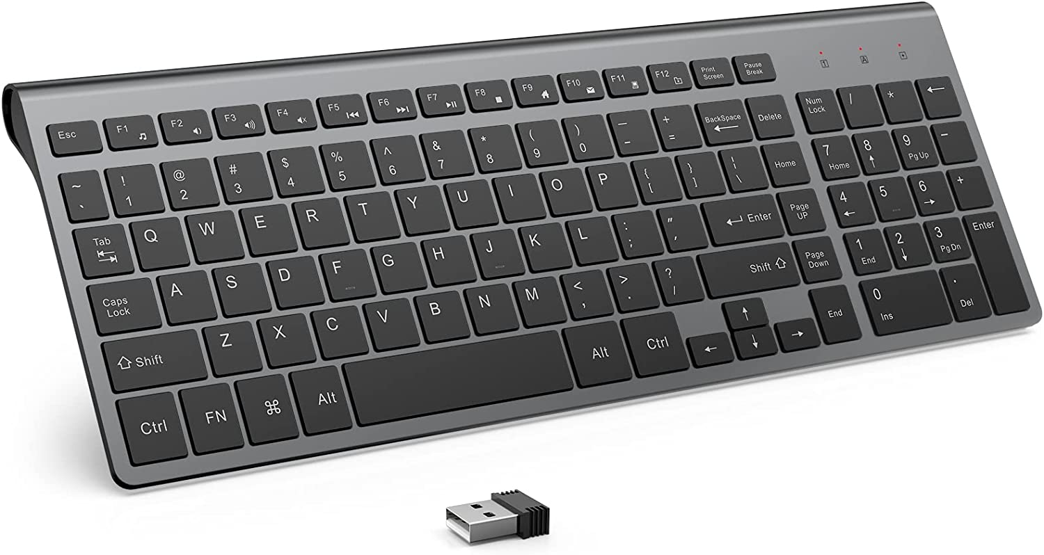 J JOYACCESS Teclado inalámbrico, teclado inalámbrico delgado y compacto de 2.4 G con almohadilla numérica para laptop, MacBook Air, Apple, computadora, PC (negro y gris)