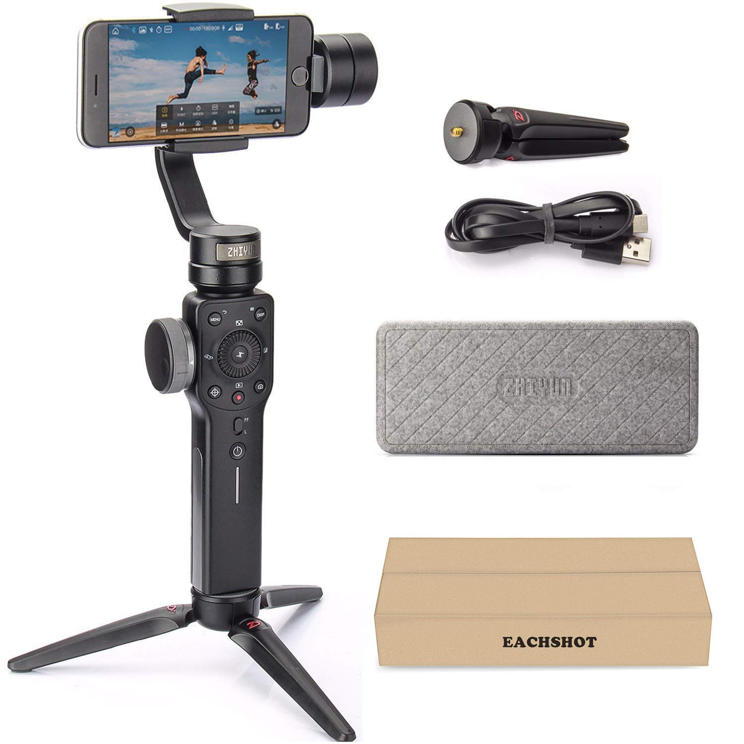ZHIYUN SMOOTH 4 3-AXIS HANDHELD GIMBAL STABILIZER w/FOCUS PULL & ZOOM FOR IPHONE Xs Max Xr X 8 Plus 7 6 SE ANDROID SMARTPHONE SAMSUNG GALAXY S9+ S9 S8+ S8 S7 S6 Q2 Edge New Smooth-Q/III in 2018 / BLACK