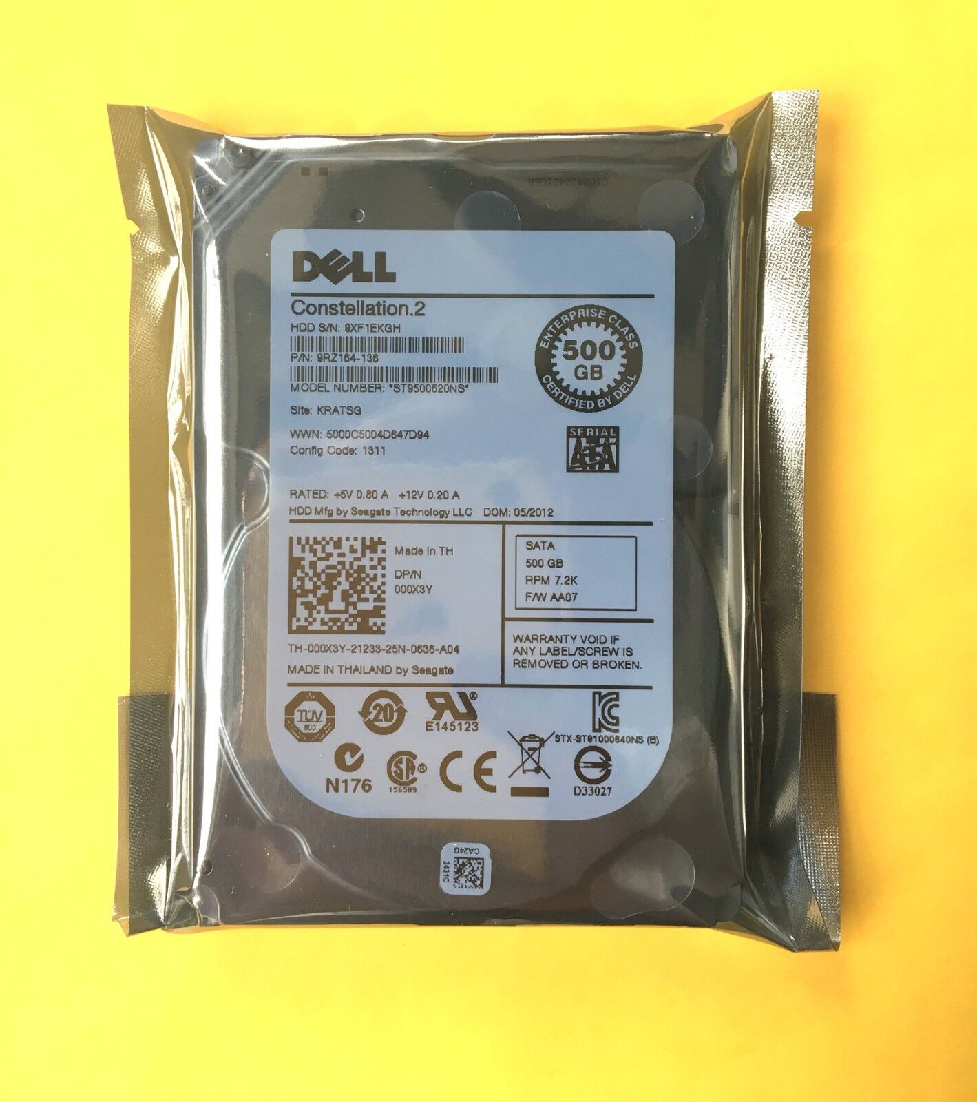 Disco duro de disco duro Dell 500 GB 7,2K 2,5" SP 6G SATA ST9500620NS