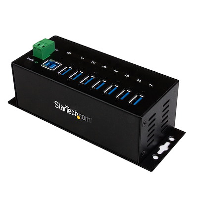 StarTech. com Hub USB 3.0 de 7 puertos - 5 Gbps - Hub USB industrial de metal con protección ESD y protección contra sobretensiones de 350 W - Montaje en pared o escritorio - Hub expansor USB compatible con TAA (ST7300USBME)