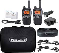 MIDLAND X-TALKER T77VP5, RADIO BIDIRECCIONAL FRS DE 36 CANALES WALKIE TALKIE (INCLUYE FUNDA DE TRANSPORTE Y AURICULARES) (NEGRO/PLATA)