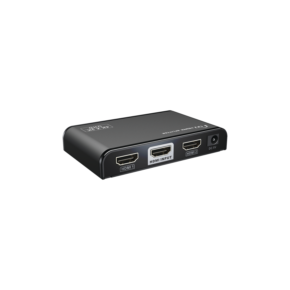 Divisor (Splitter) HDMI 4K de 1 entrada a 2 salidas Soporta 4K×2K HDMI 2.0 HDCP 2.2 HDMI 3D Longitud del cable de Entrada ?30m, Salida ?25m Divide 1 Entrada de video HDMI a 2 Salidas de Video HDMI (Simultaneas).