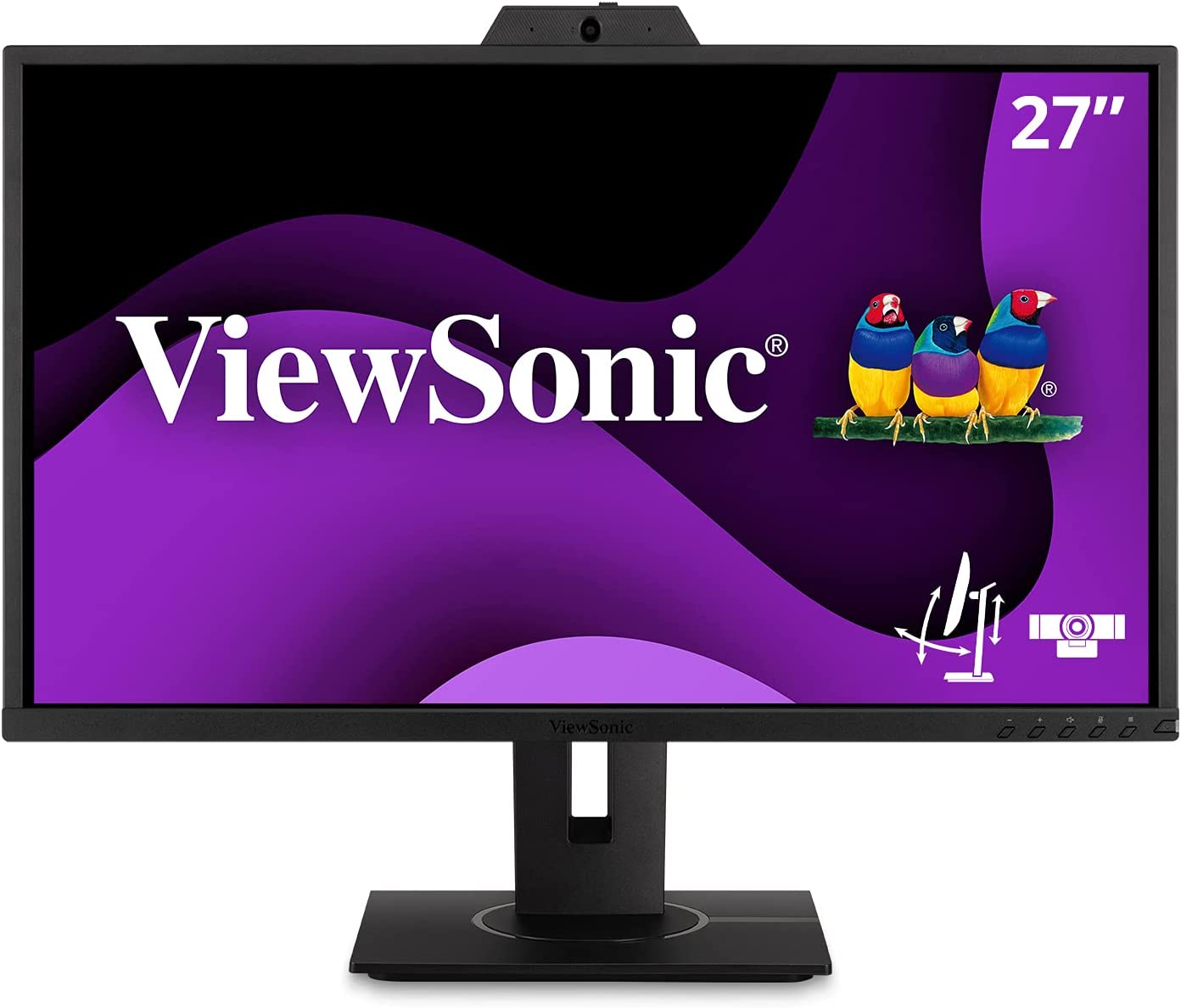 ViewSonic VG2740V 27 Inch 1080p IPS Video Conferencing-Monitor with Integrated 2MP-Camera, Microphone, Speakers, Eye Care, Ergonomic Design, HDMI DisplayPort VGA Inputs for Home and Office.