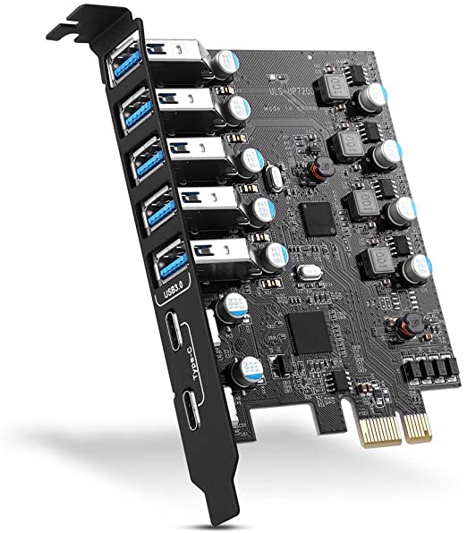 Tarjeta de expansión PCI-E a USB 3.0 de 7 puertos (2X USB-C - 5X USB-A)
