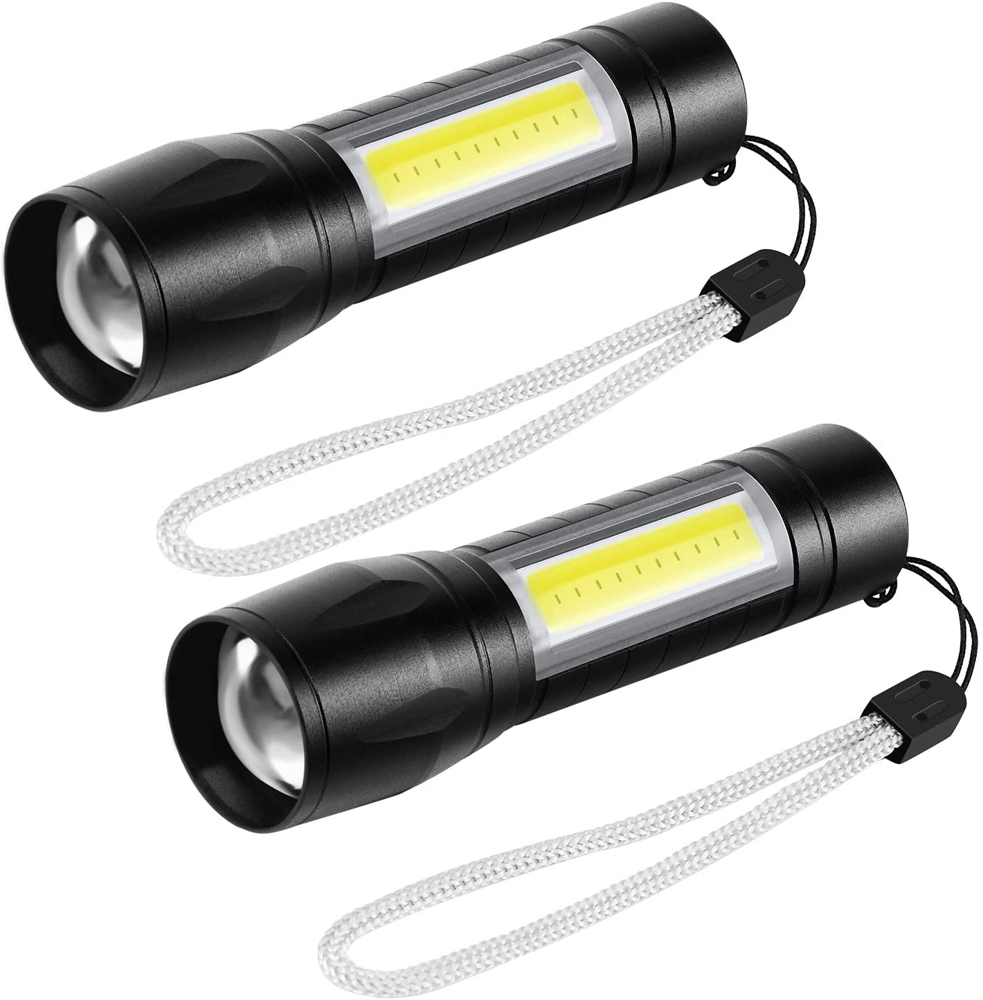 Linterna LED recargable Super brillante táctica flash luz con lámpara mazorca y puerto USB Mini linternas portátiles de mano con zoom, resistente al agua, 3 modos (paquete de 2)