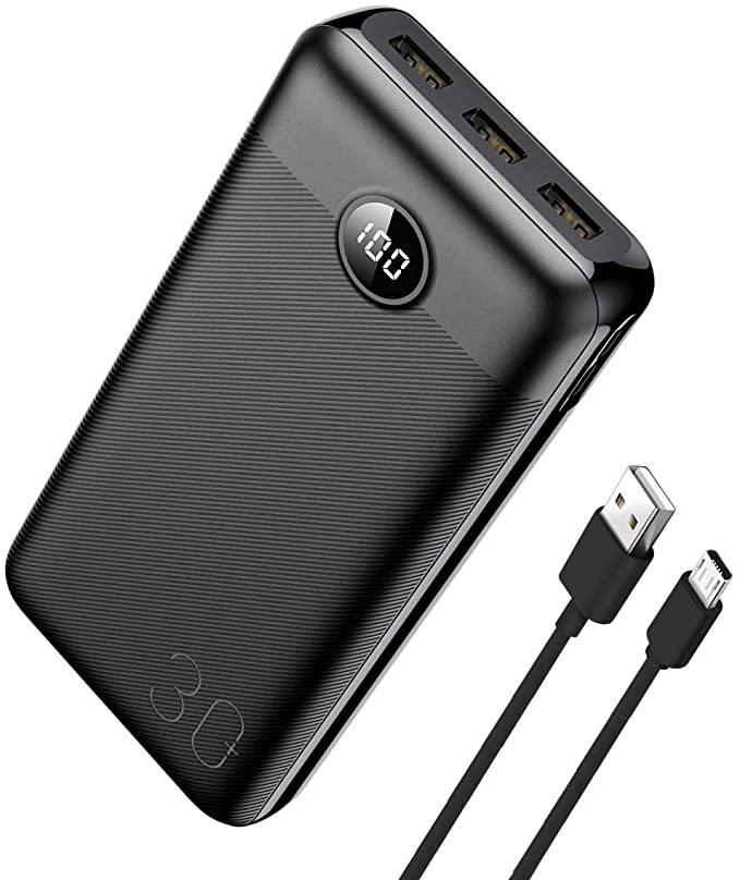 Power Bank Veger 30000mAh,20w, 3 Puertos Usb, 1 Puerto Tipo c, Puerto Micro Usb, Negro