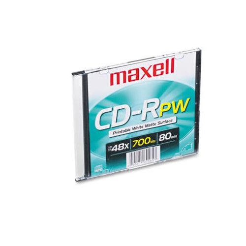 Maxell CD-RPW 700MB Write Once White Matte Inkjet Printable Recordable Compact Disc with Slim Jewel Case