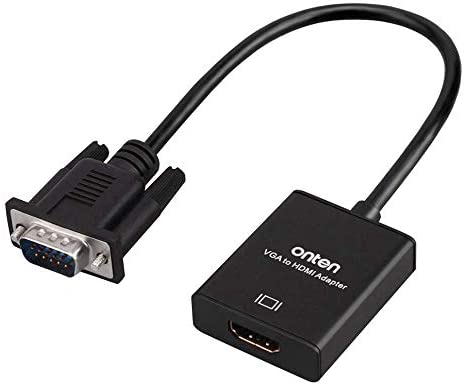 Onten - Adaptador VGA a HDMI (macho a hembra, 1080p, para ordenador, escritorio, ordenador portátil, PC, monitor, proyector, HDTV, cable de audio y cable USB), color negro