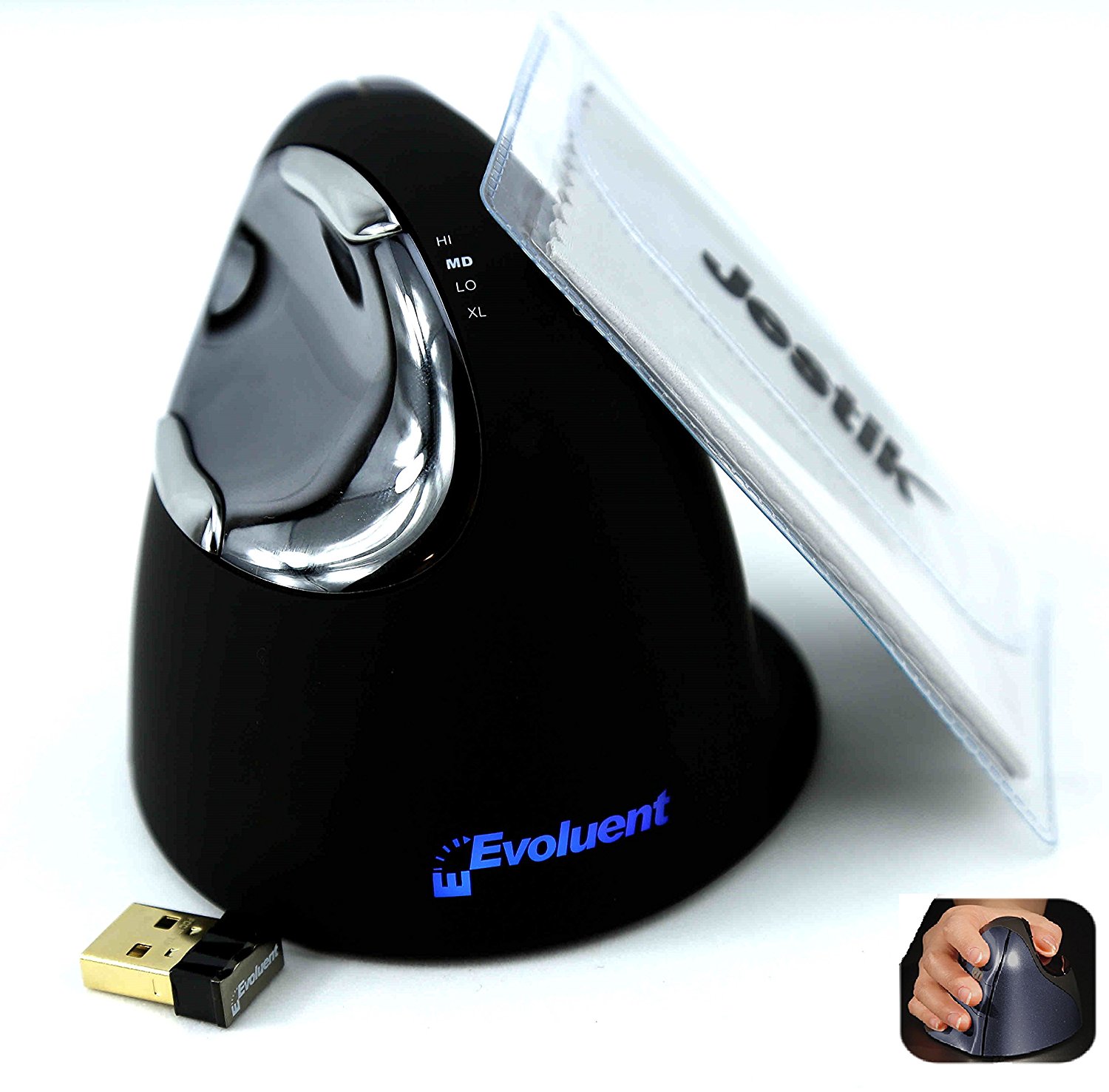 Evoluent VerticalMouse 4 Right Wireless VM4RW Plus Jestik Microfiber Cloth - Value Bundle